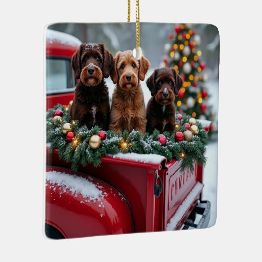 Portuguese Water Dog Christmas Red Truck Holiday Keramisch Ornament (Rechts)