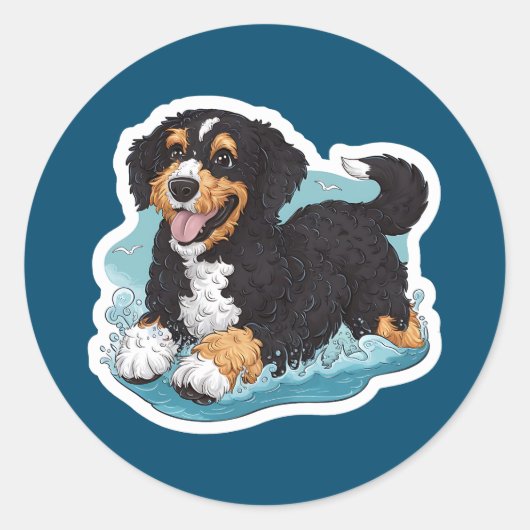Portuguese Water Dog Ronde Sticker (Voorkant)