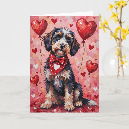 Portuguese Water Dog Valentine’s Day with Hearts Kaart (Gele Bloem)