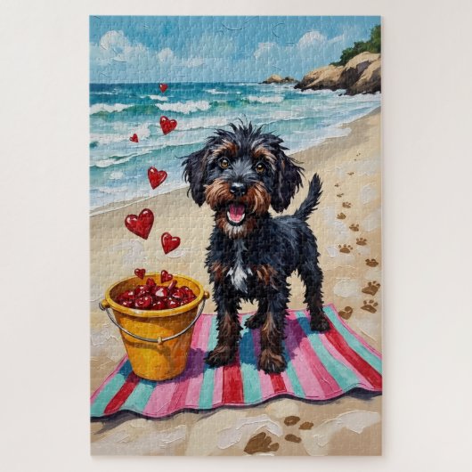 Portuguese Water Dog Valentine's Day Beach Hearts Legpuzzel (Verticaal)