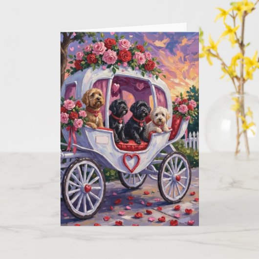 Portuguese Water Dog Valentine's Day Kaart (Gele Bloem)