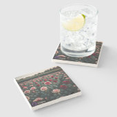 Posavasos flores rosas stenen onderzetter (Zijkant)