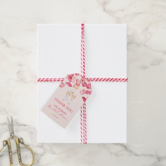 Pose Rozenblaadjes en Prosecco Bruidsmeisjesfeest Cadeaulabel (Met Touw)