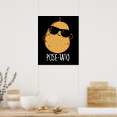 Pose-tato Funny Potato Pun Dark BG Poster (Keuken)