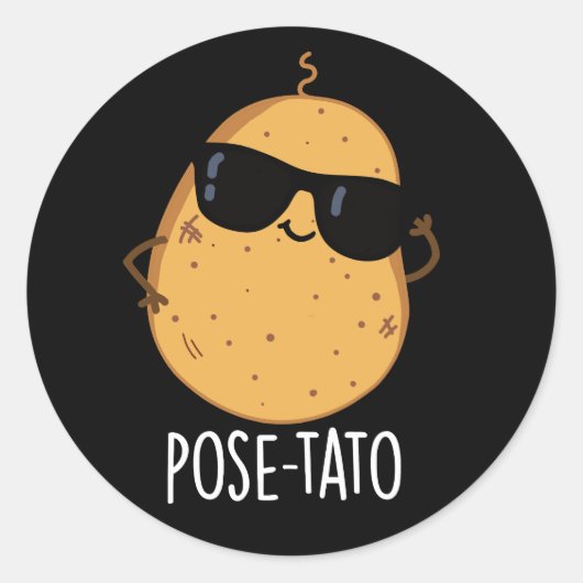 Pose-tato Funny Potato Pun Dark BG Ronde Sticker (Voorkant)