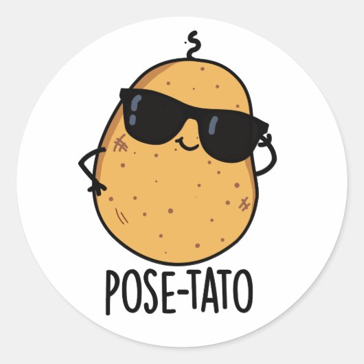 Pose-tato Grappige Aardappel Woordgrap  Ronde Sticker (Voorkant)