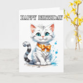 Poseer Kitty Kat Verjaardags Groet Kaart (Gele Bloem)