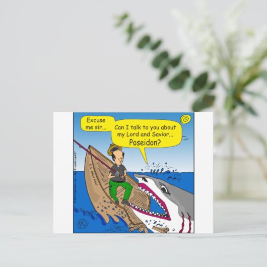 Poseidon cartoon briefkaart (Staand voorkant)