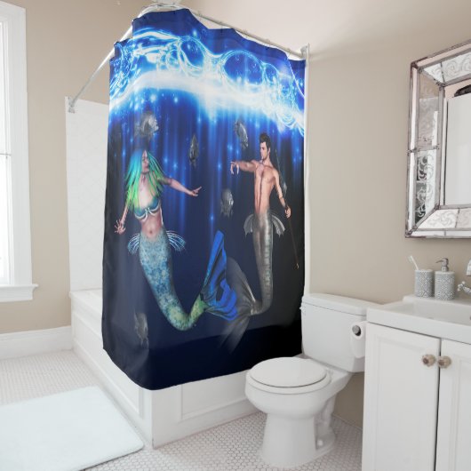 Poseidon En de Zeemeermin Douchegordijn (In situ)