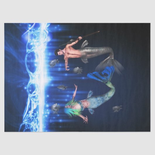 Poseidon En de Zeemeermin Tissuepapier (Voorkant)