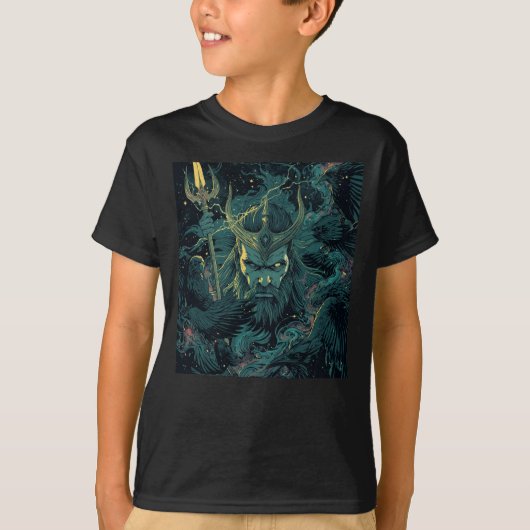 Poseidon God van de Zee Mythologie T-shirt (Voorkant)