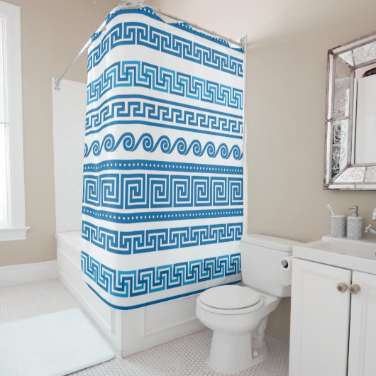 Poseidon Greek Key Shower Curtain Douchegordijn (In situ)