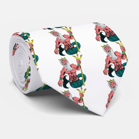 Poseidon, Grieks god van het Zee Holding Trident Stropdas (Opgerold)