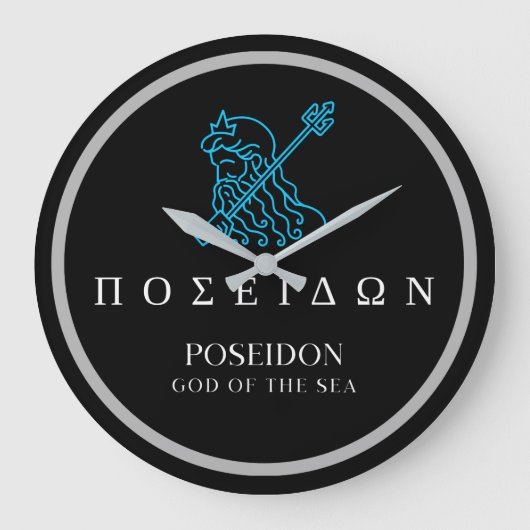 Poseidon Griekse God van het Zee Trident Design Grote Klok (Voorkant)