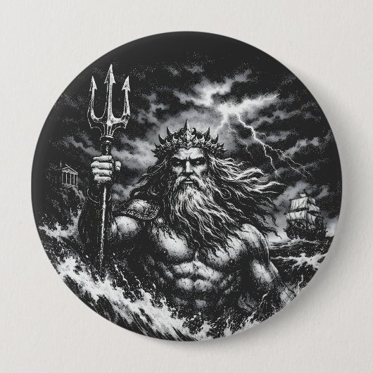 Poseidon — Heer van de Diepte door BurnsInHell Ronde Button 4,0 Cm (Voorkant)