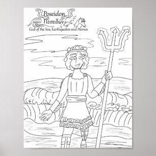 Poseidon kleurplaat afdrukken poster