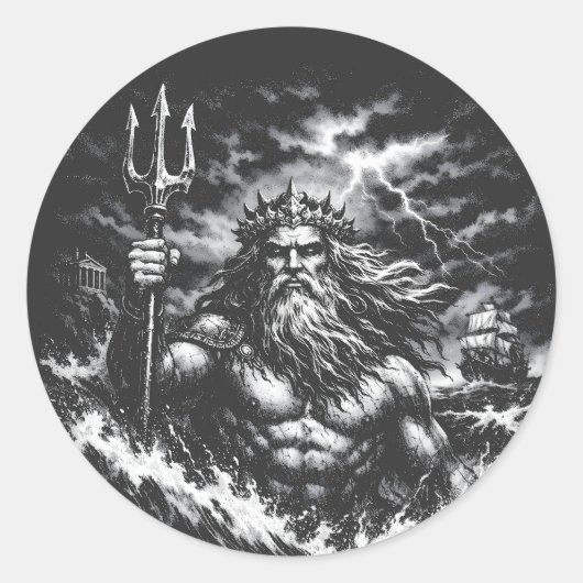 Poseidon — Lord of the Deep door BurnsInHell Ronde Sticker (Voorkant)