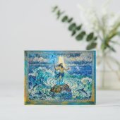 Poseidon on Sea Rocks with Trident and Dolphins Briefkaart (Staand voorkant)