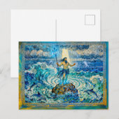 Poseidon on Sea Rocks with Trident and Dolphins Briefkaart (Voorkant / Achterkant)