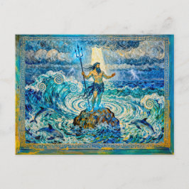 Poseidon on Sea Rocks with Trident and Dolphins Briefkaart