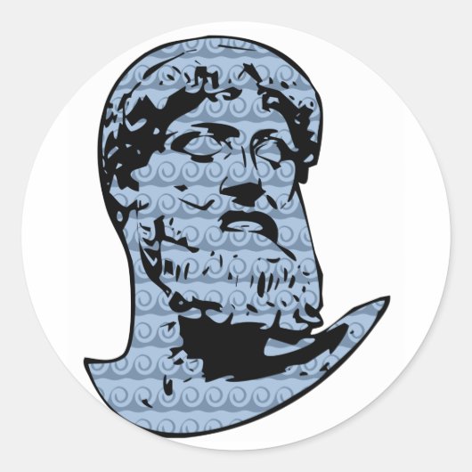 Poseidon standbeeld ronde sticker (Voorkant)