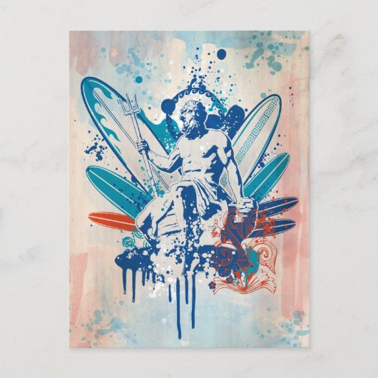poseidon surfer briefkaart (Voorkant)