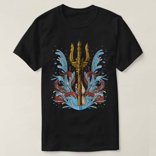 Poseidon Trident Ancient Grieks god Mythologie Gri T-shirt (Design voorkant)