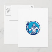 Poseidon Trident Circle Woodcut Briefkaart (Voorkant / Achterkant)