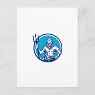 Poseidon Trident Circle Woodcut Briefkaart