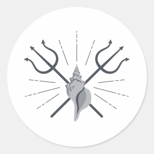 Poseidon Trident Ronde Sticker (Voorkant)