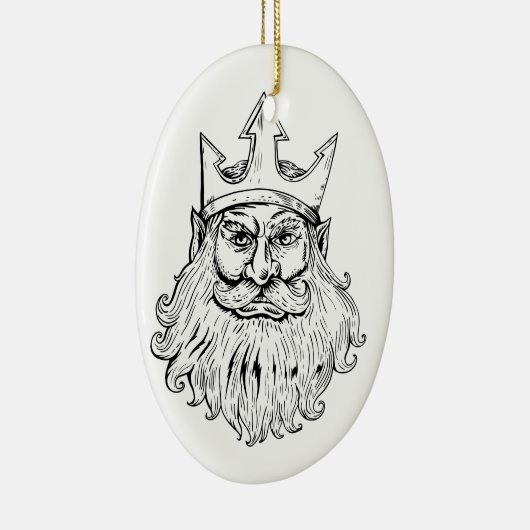 Poseidon Wearing Trident Crown Woodcut Keramisch Ornament (Rechts)