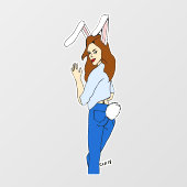 poserend bunnygirl raamsticker (Vel)