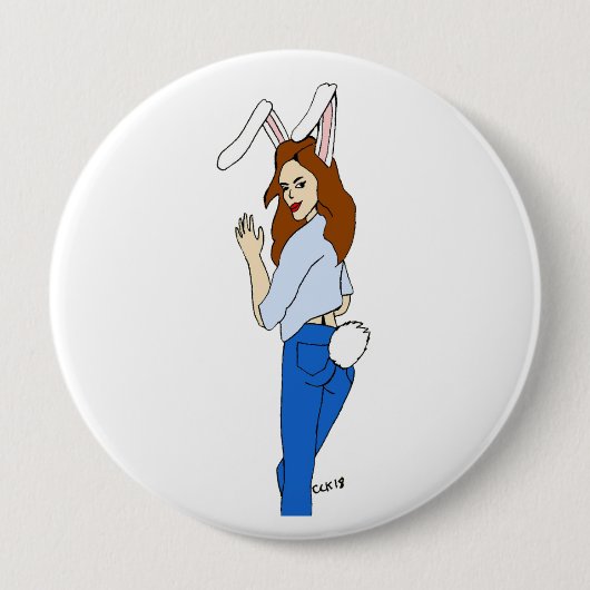 poserend bunnygirl ronde button 4,0 cm (Voorkant)