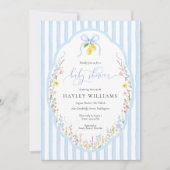 Posey Wildflower Blue Bow Baby Shower Invitation Kaart (Voorkant)
