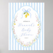 Posey Wildflower Blue Bow Baby Shower Welcome Poster (Voorkant)