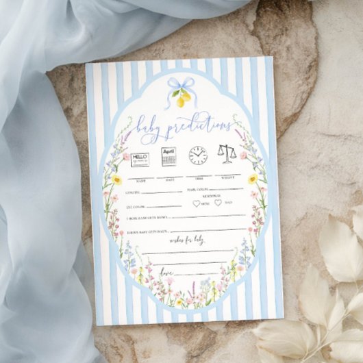 Posey Wildflowers Blue Bow Baby Predictions Game Kaart