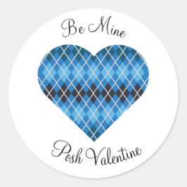 Posh Argyle Donkerblauw Groot Hart Ronde Sticker