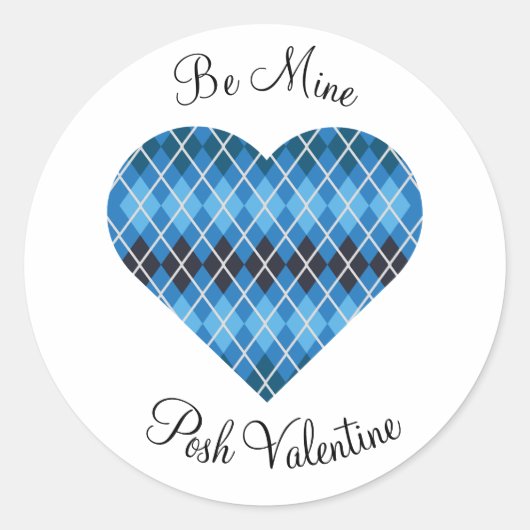 Posh Argyle Donkerblauw Groot Hart Ronde Sticker (Voorkant)