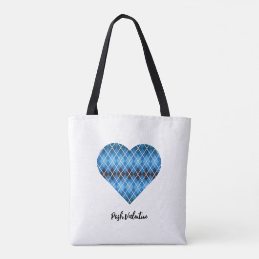 Posh Argyle Donkerblauw Grote Hart Schouder Tote Bag (Achterkant)