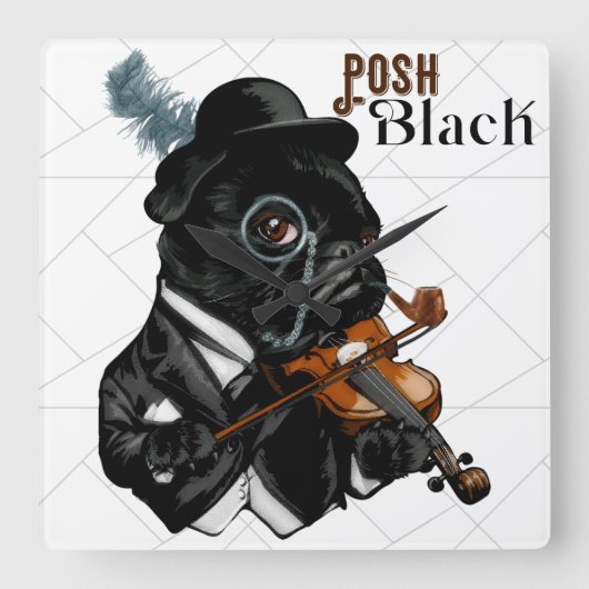 Posh Black Frenchie Bulldog Vierkante Klok (Voorkant)