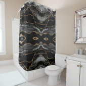 Posh Black Gray Gold Marble Crystal Geode Douchegordijn (In situ)