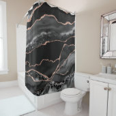 Posh Black Gray Rose Gold Marble Crystal Geode Douchegordijn (In situ)