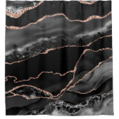 Posh Black Gray Rose Gold Marble Crystal Geode Douchegordijn (Voorkant)