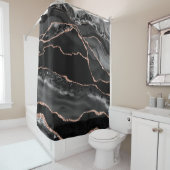 Posh Black Gray Rose Gold Marble Crystal Geode Douchegordijn (In situ)