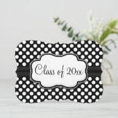 Posh Black White Polka Dot Afstuderen/Party Kaart (Staand voorkant)