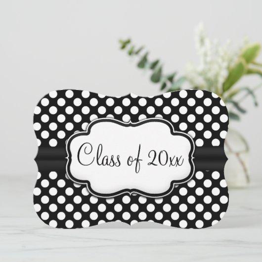 Posh Black White Polka Dot Afstuderen/Party Kaart (Staand voorkant)