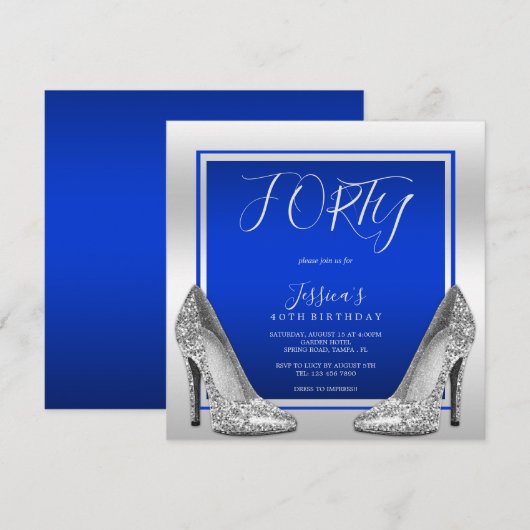 Posh Blauw & Zilver Stiletto's 40e verjaardag Kaart (Voorkant / Achterkant)