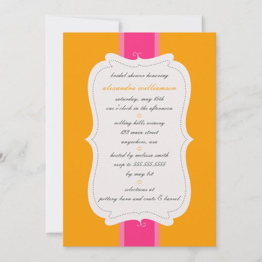 Posh Bridal Shower Invitation {Oranje & Roze} Kaart (Voorkant)