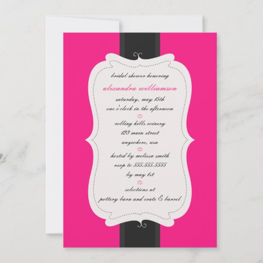Posh Bridal Shower Uitnodiging {Roze & Zwart} (Voorkant)