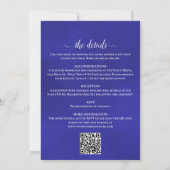 Posh Calligraphy Royal Blue Roos QR Code Huwelijk Kaart (Achterkant)